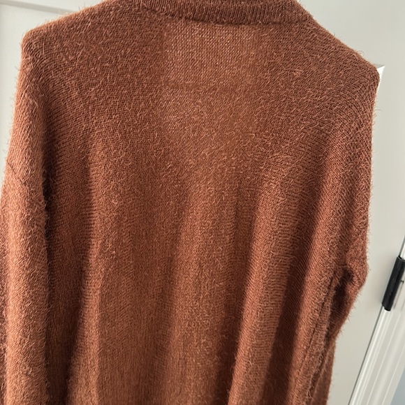 Burnt Orange Fuzzy Coat-Like Cardigan - Picture 4 of 6